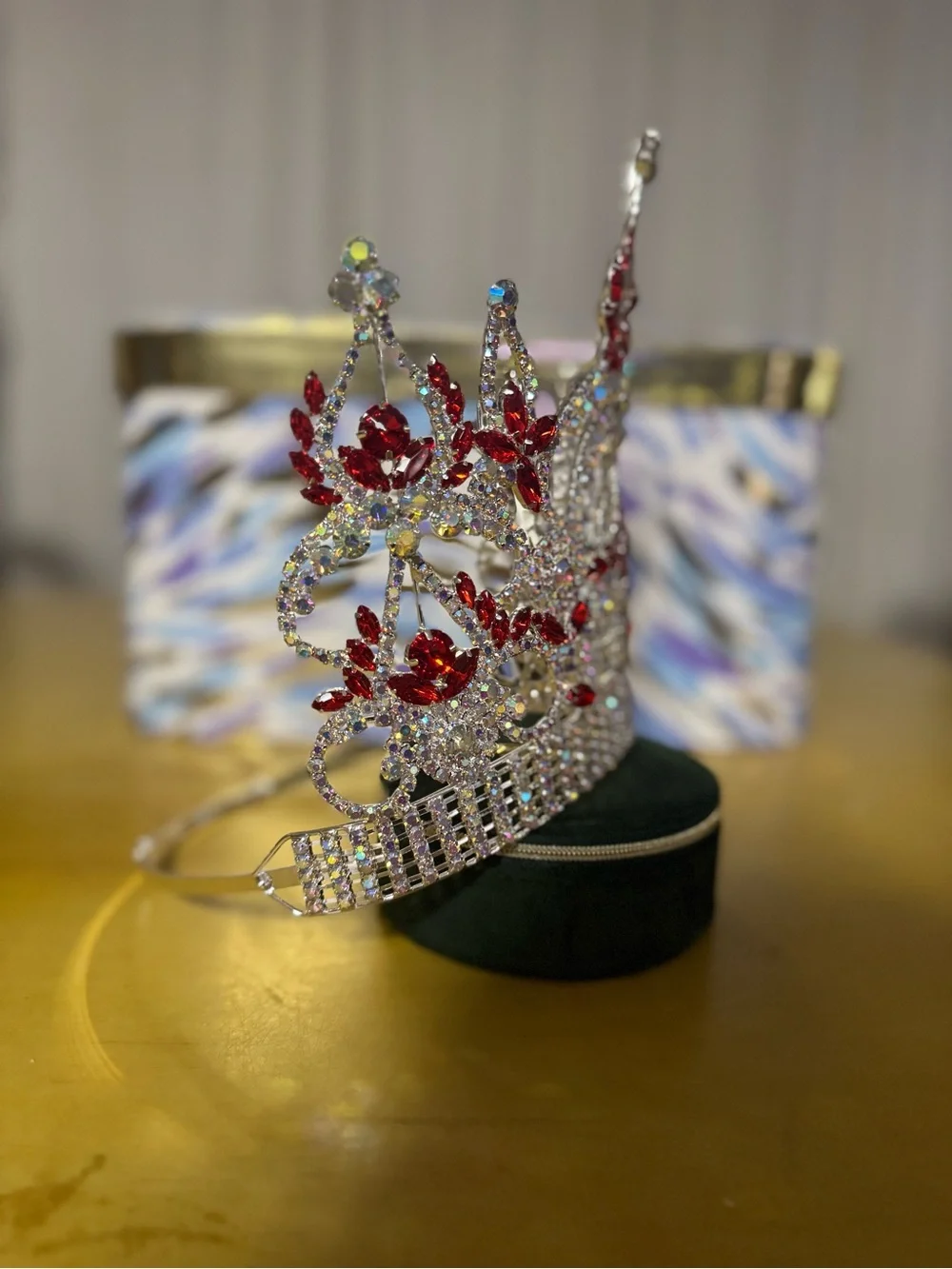 Crystal Pageant Tiara with Red Accents